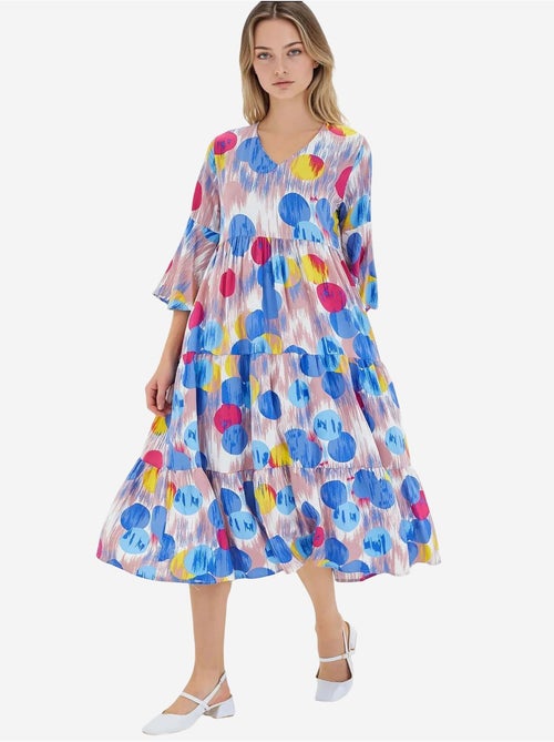 Vestido em viscose com estampado azul royal vermelho e manga curta bdart - Kiabi Vestido em viscose com estampado azul royal vermelho e manga curta bdart - Kiabi