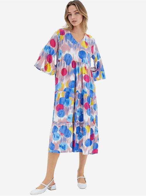 Vestido em viscose com estampado azul royal vermelho e manga curta bdart - Kiabi Vestido em viscose com estampado azul royal vermelho e manga curta bdart - Kiabi