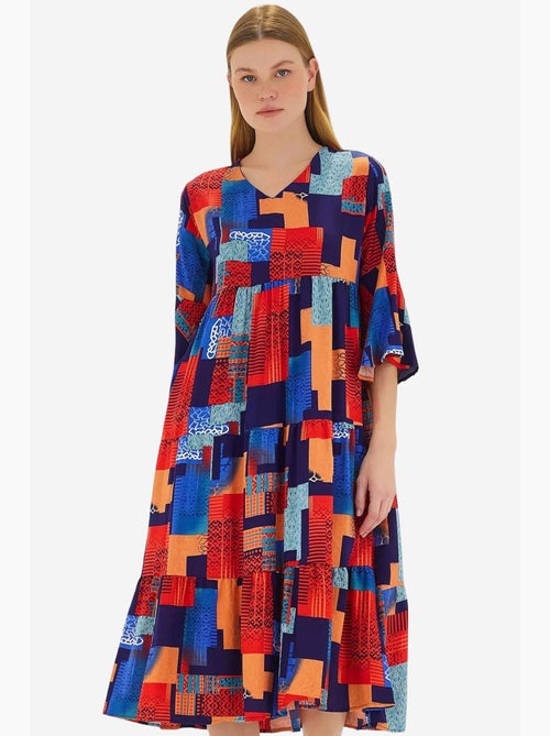 Vestido em viscose com estampado azul royal vermelho e manga curta bdart - Kiabi Vestido em viscose com estampado azul royal vermelho e manga curta bdart - Kiabi
