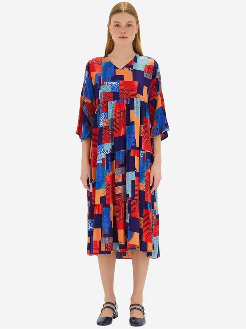 Vestido em viscose com estampado azul royal vermelho e manga curta bdart - Kiabi Vestido em viscose com estampado azul royal vermelho e manga curta bdart - Kiabi