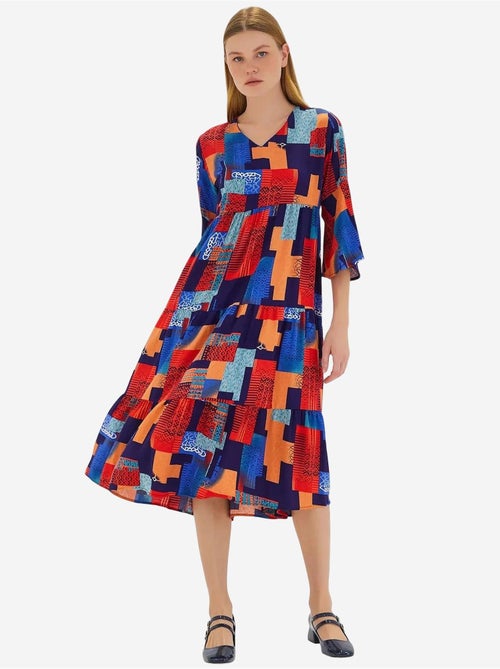 Vestido em viscose com estampado azul royal vermelho e manga curta bdart - Kiabi Vestido em viscose com estampado azul royal vermelho e manga curta bdart - Kiabi