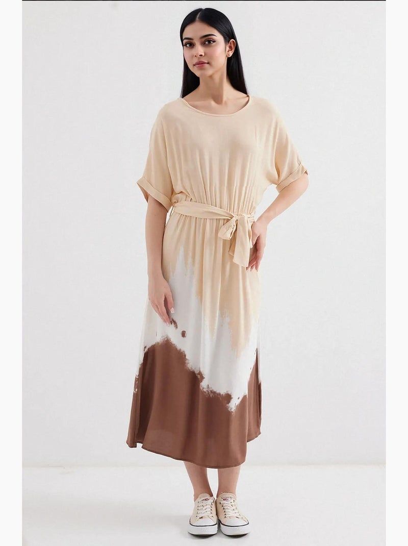 Vestido em viscose com estampado de manga curta bdart Creme - Kiabi