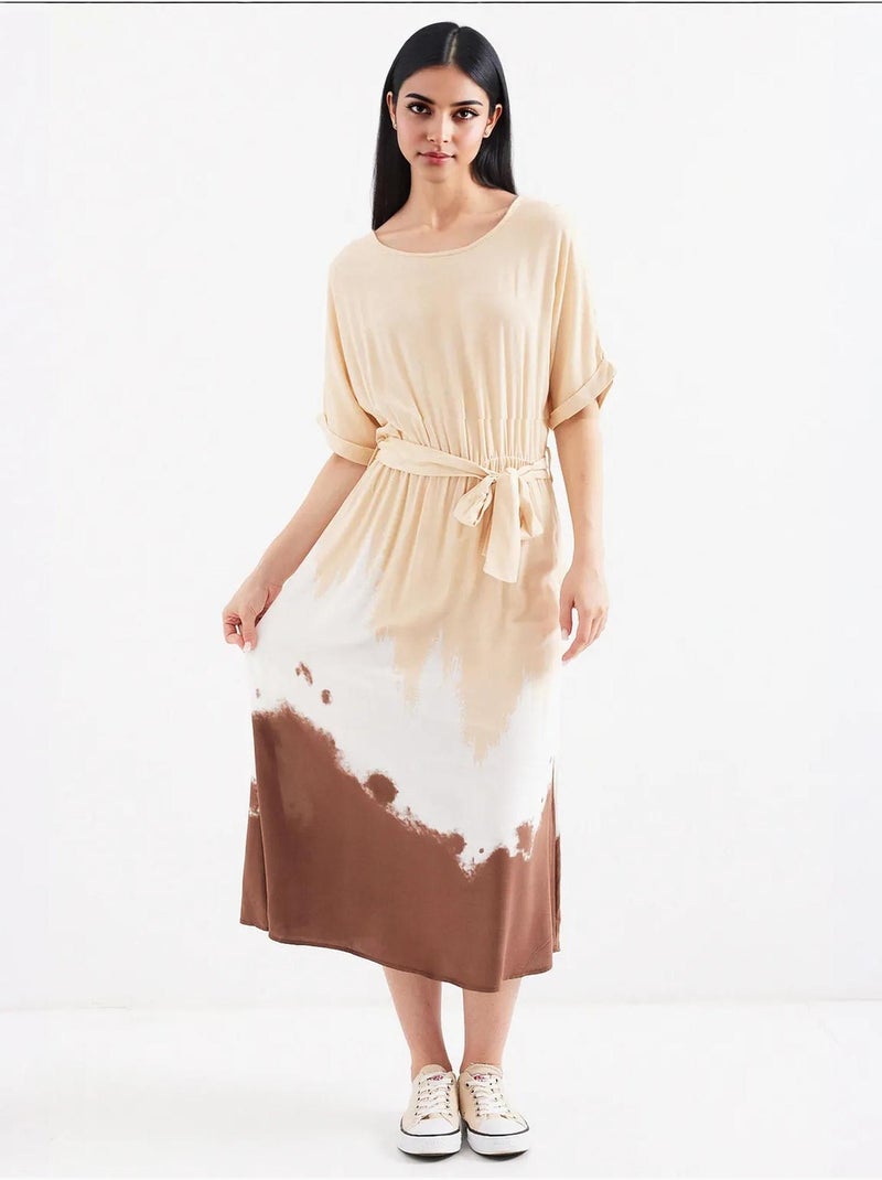 Vestido em viscose com estampado de manga curta bdart Creme - Kiabi