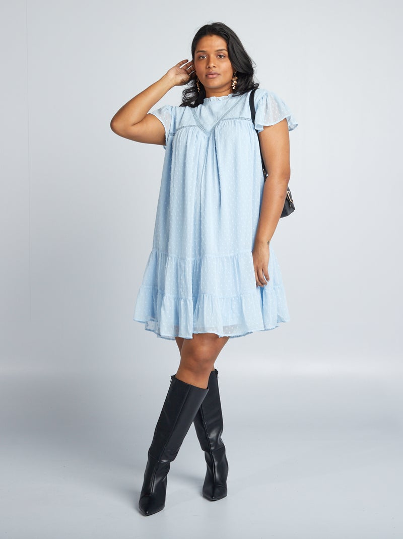 Vestido em voile 'a ponto cheio' AZUL - Kiabi
