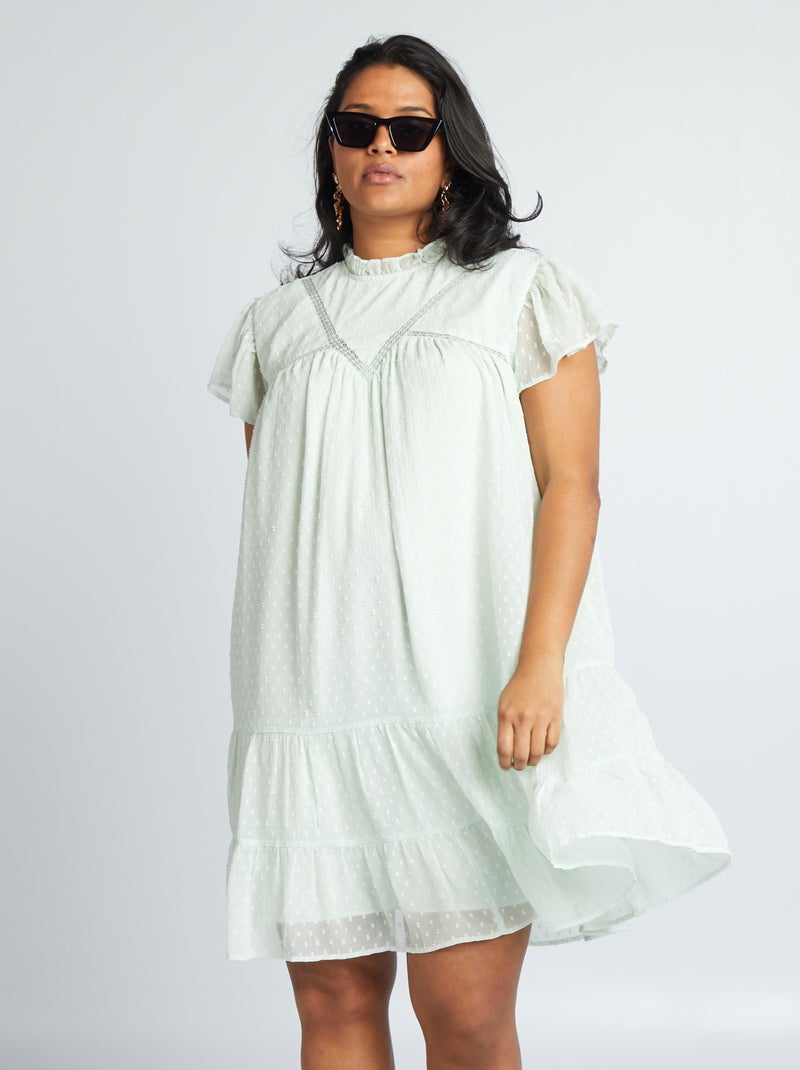 Vestido em voile 'a ponto cheio' VERDE - Kiabi