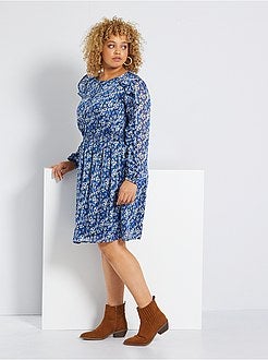 Vestido em voile com folhos - Kiabi