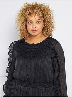 Vestido em voile com folhos - Kiabi