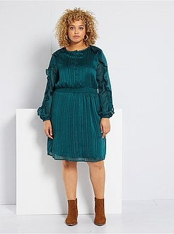 Vestido em voile com folhos - Kiabi