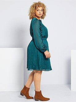 Vestido em voile com folhos - Kiabi