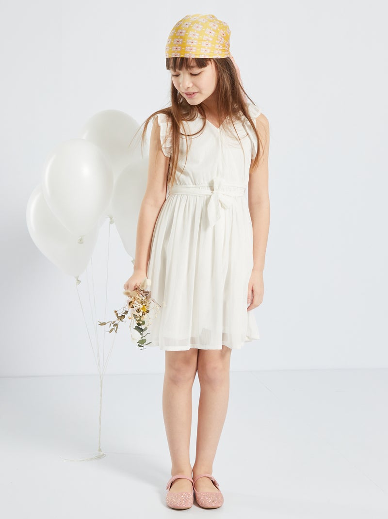 Vestido em voile cruzado Branco - Kiabi
