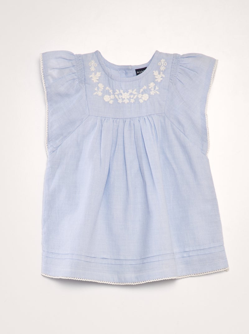 Vestido em voile de algodão AZUL - Kiabi