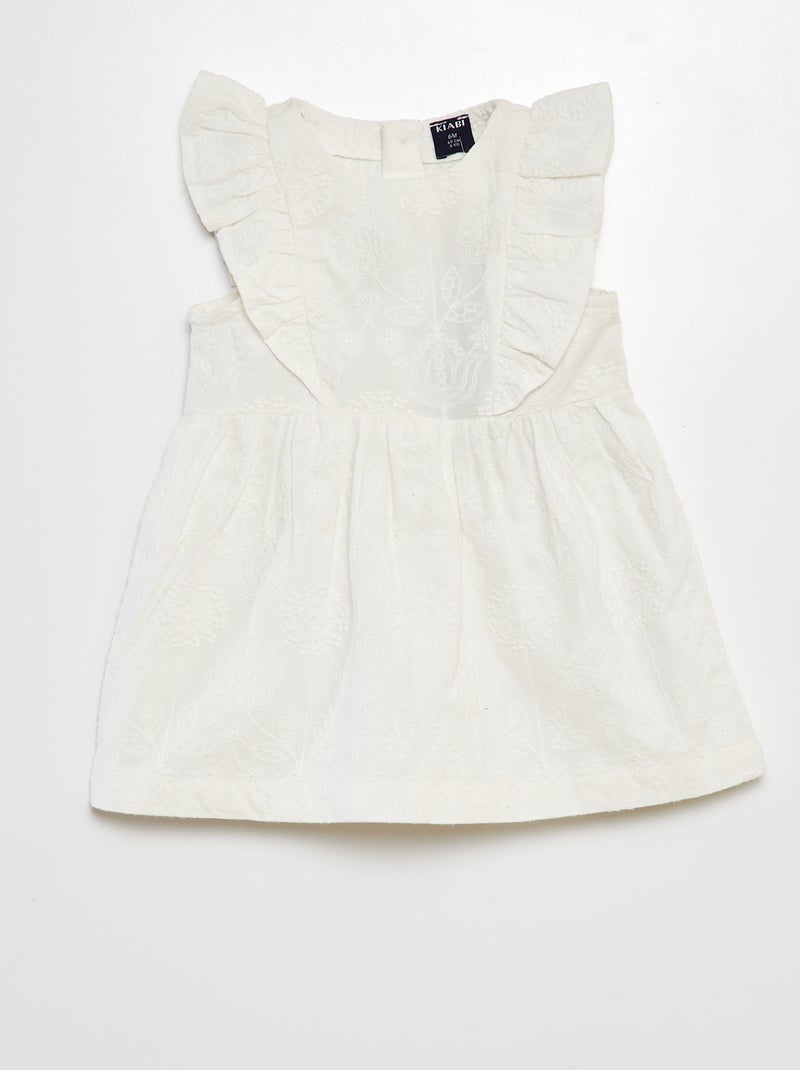 Vestido em voile de algodão com folhos Branco - Kiabi