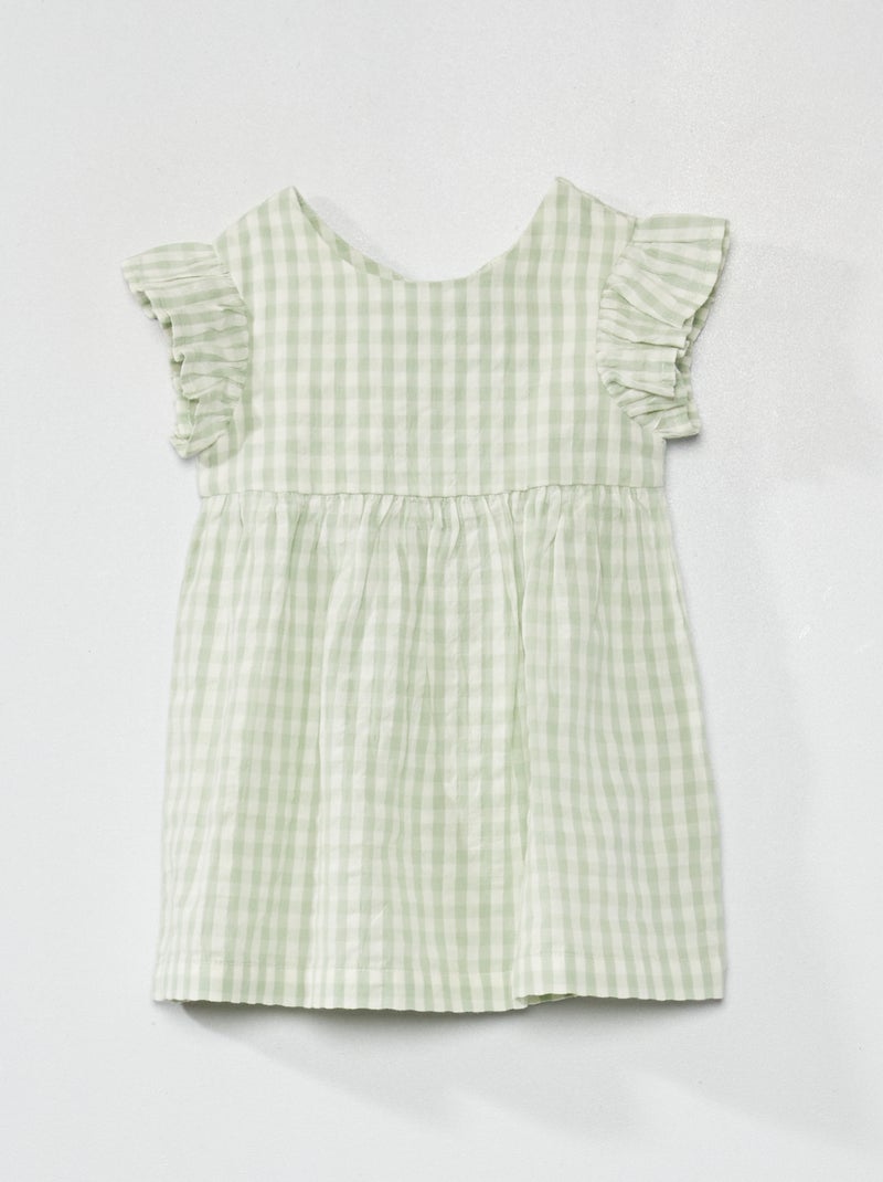Vestido em voile de algodão VERDE - Kiabi