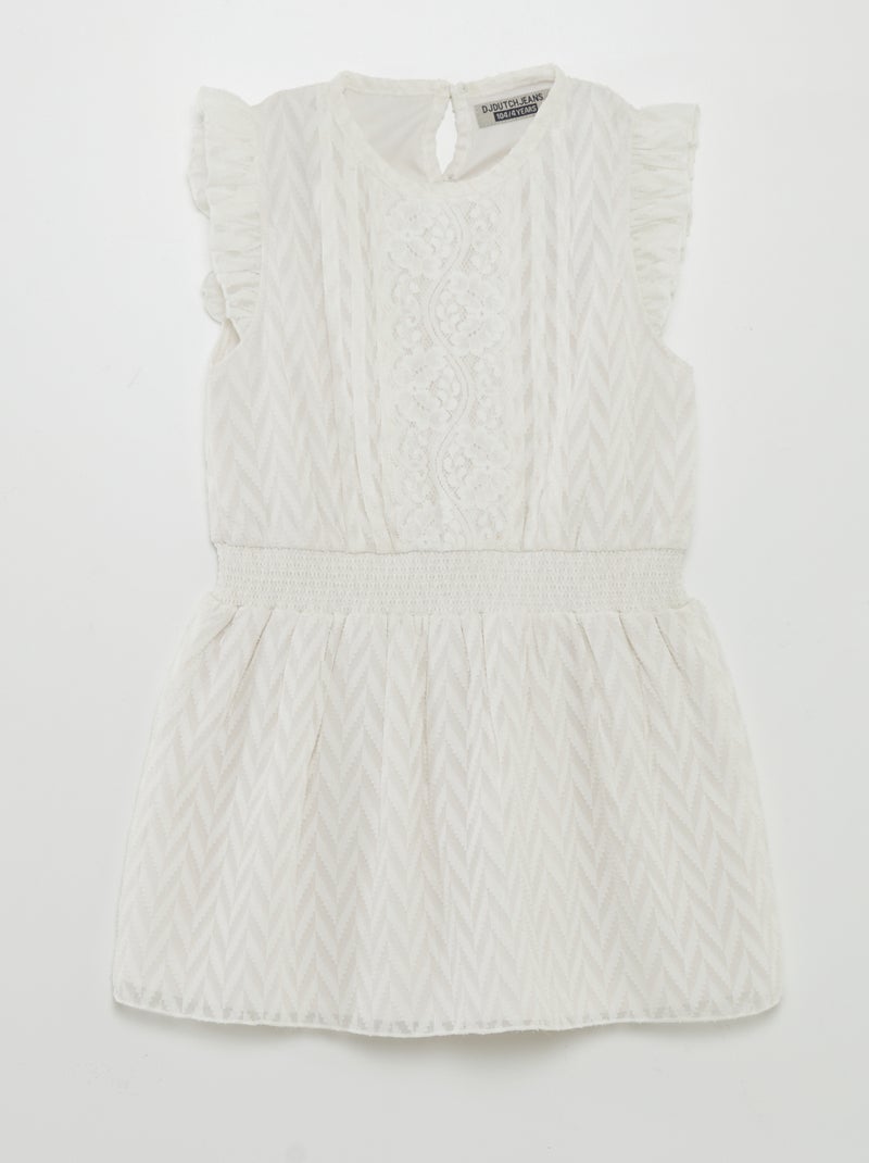 Vestido em voile e renda Branco - Kiabi