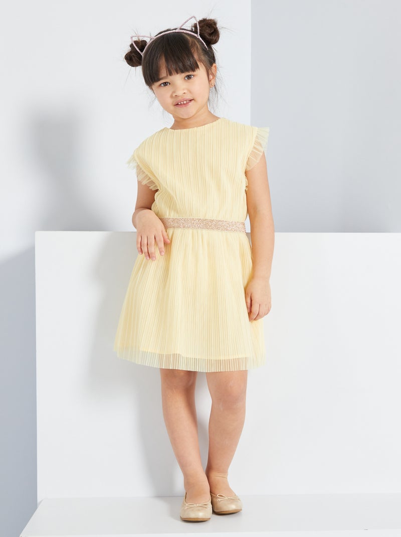 Vestido em voile gofrado AMARELO - Kiabi