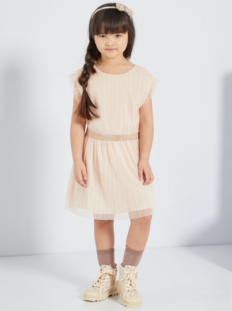 Vestido em voile gofrado BEGE - Kiabi