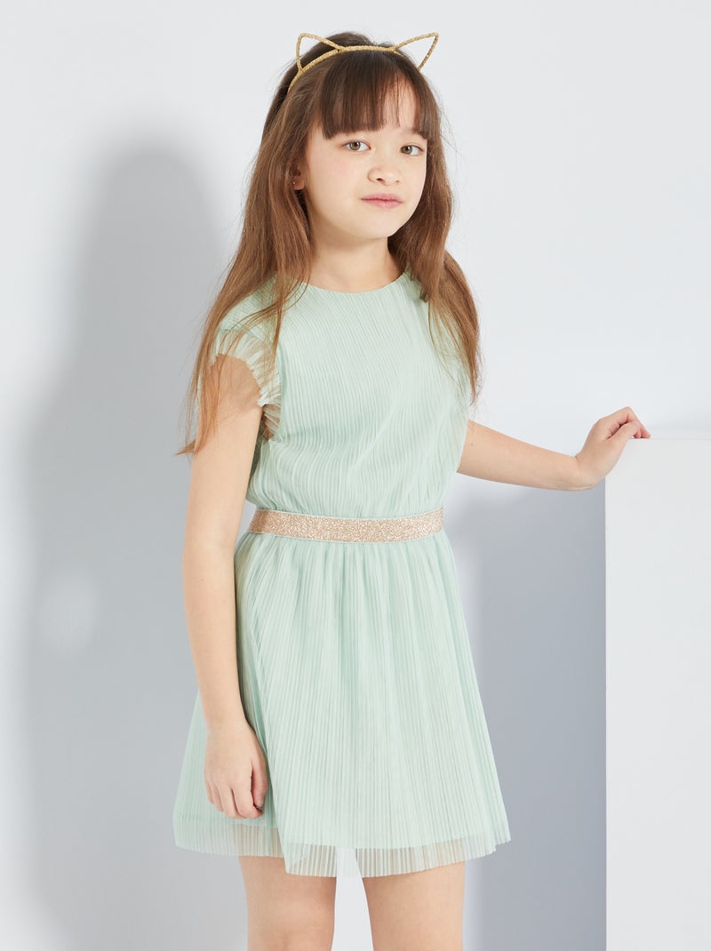 Vestido em voile gofrado VERDE - Kiabi
