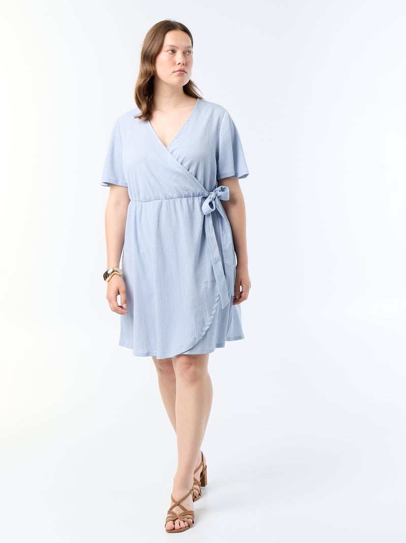 Vestido envelope em malha gofrada Azul - Kiabi