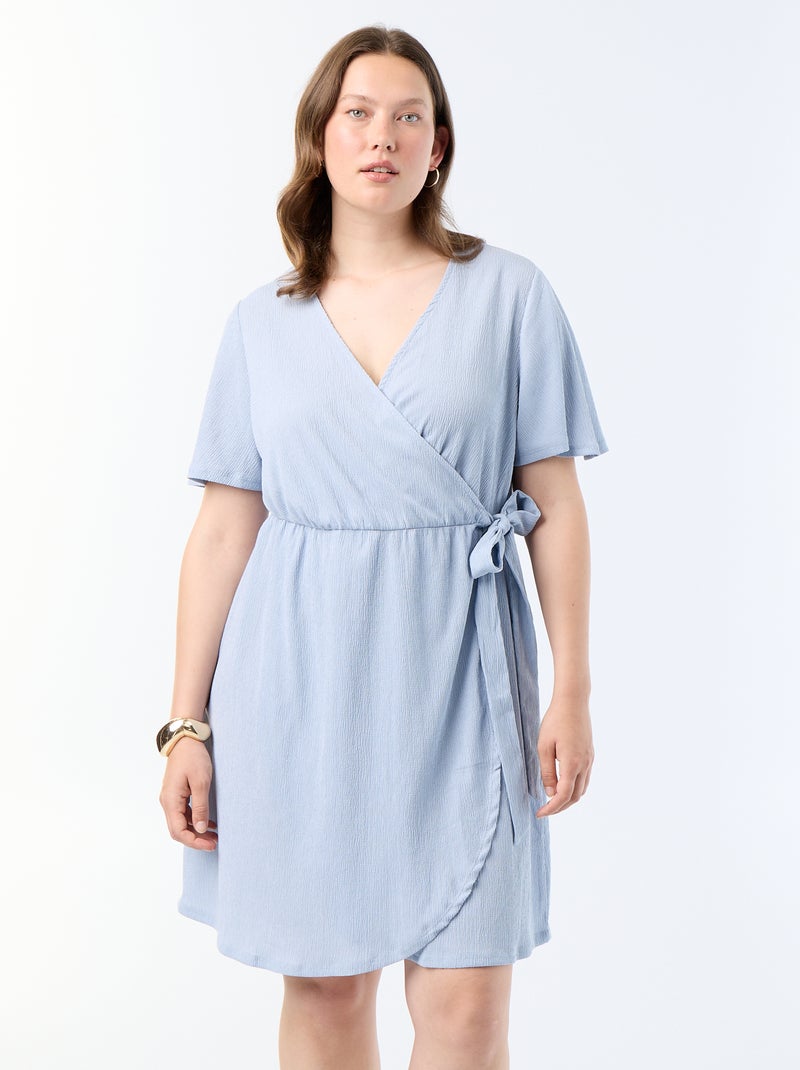 Vestido envelope em malha gofrada Azul - Kiabi