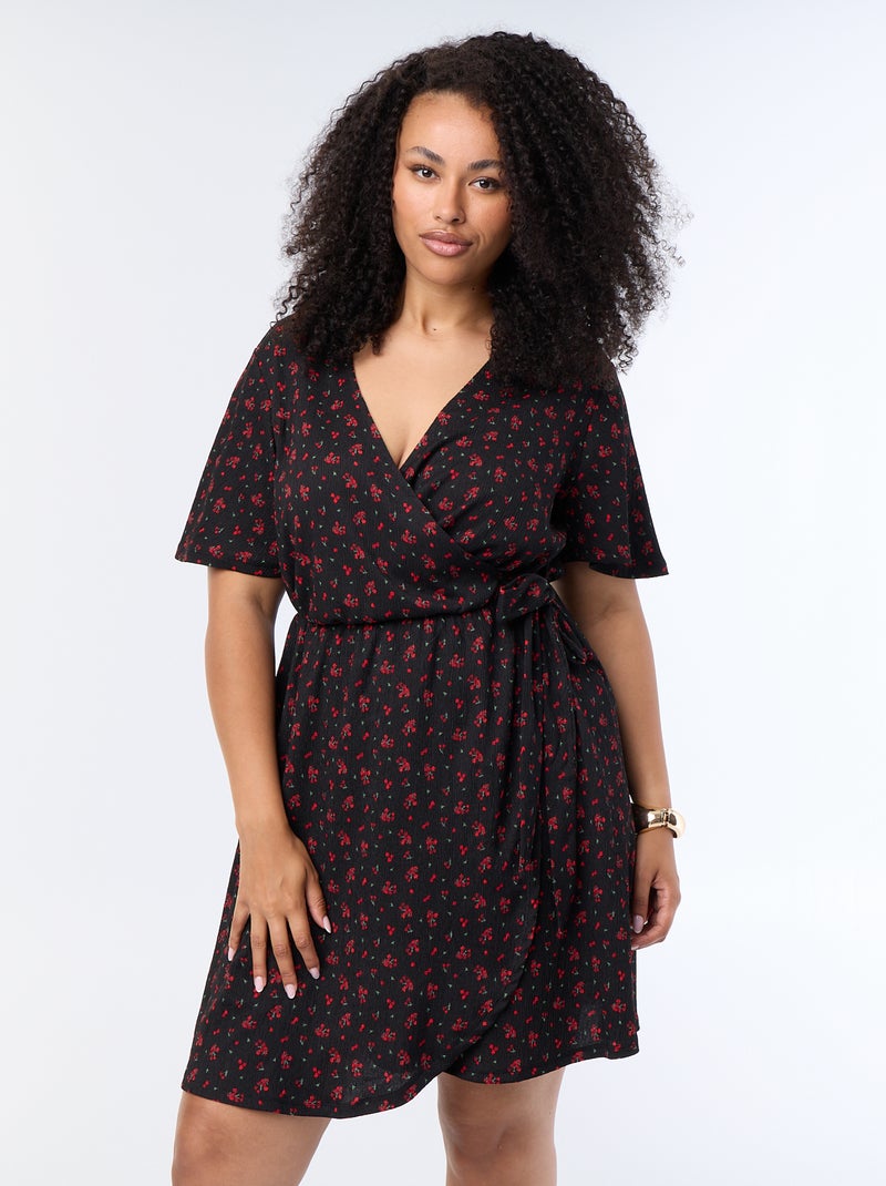 Vestido envelope em malha gofrada Preto - Kiabi