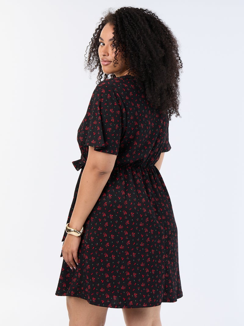 Vestido envelope em malha gofrada Preto - Kiabi