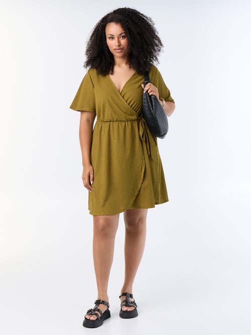 Vestido envelope em malha gofrada - Kiabi