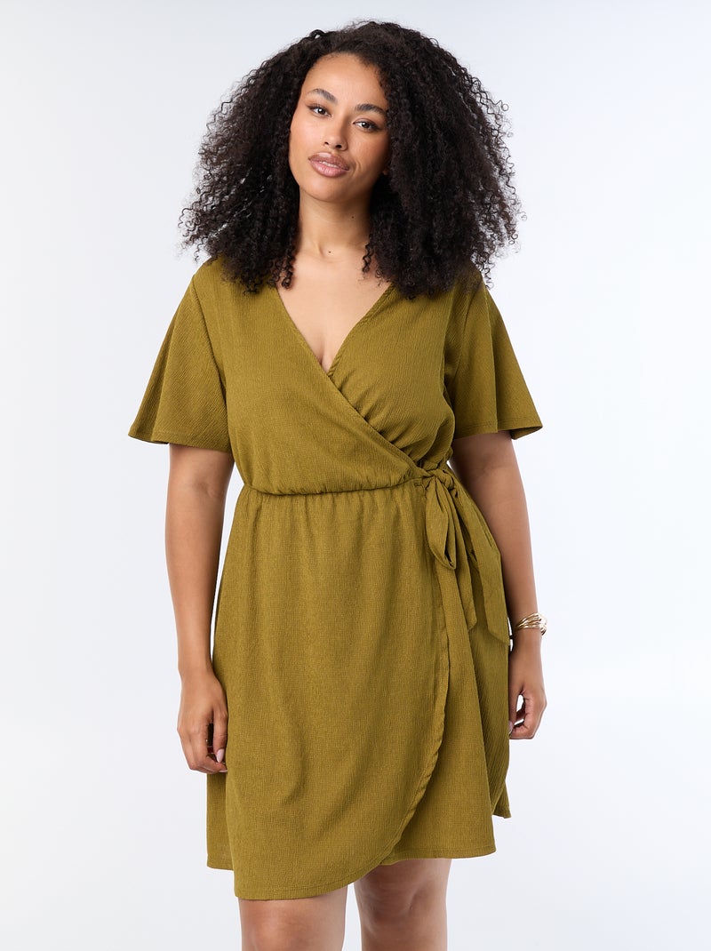 Vestido envelope em malha gofrada Verde - Kiabi
