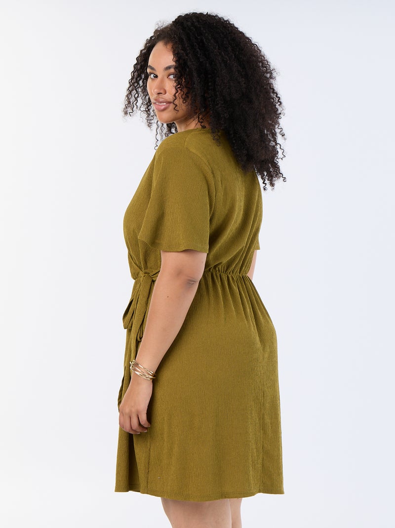 Vestido envelope em malha gofrada Verde - Kiabi