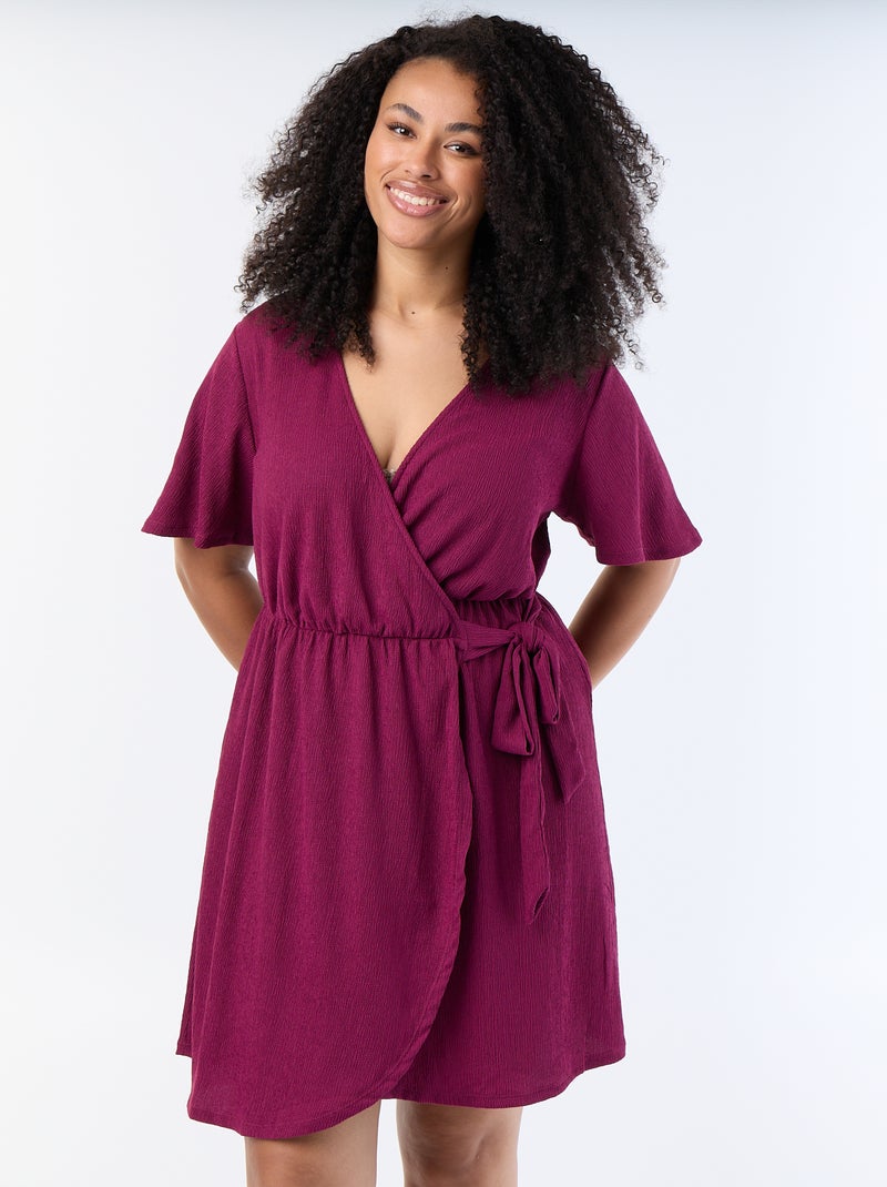 Vestido envelope em malha gofrada Violeta - Kiabi