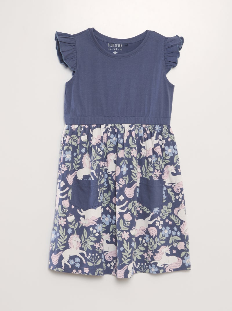 Vestido estampado bi-matéria AZUL - Kiabi