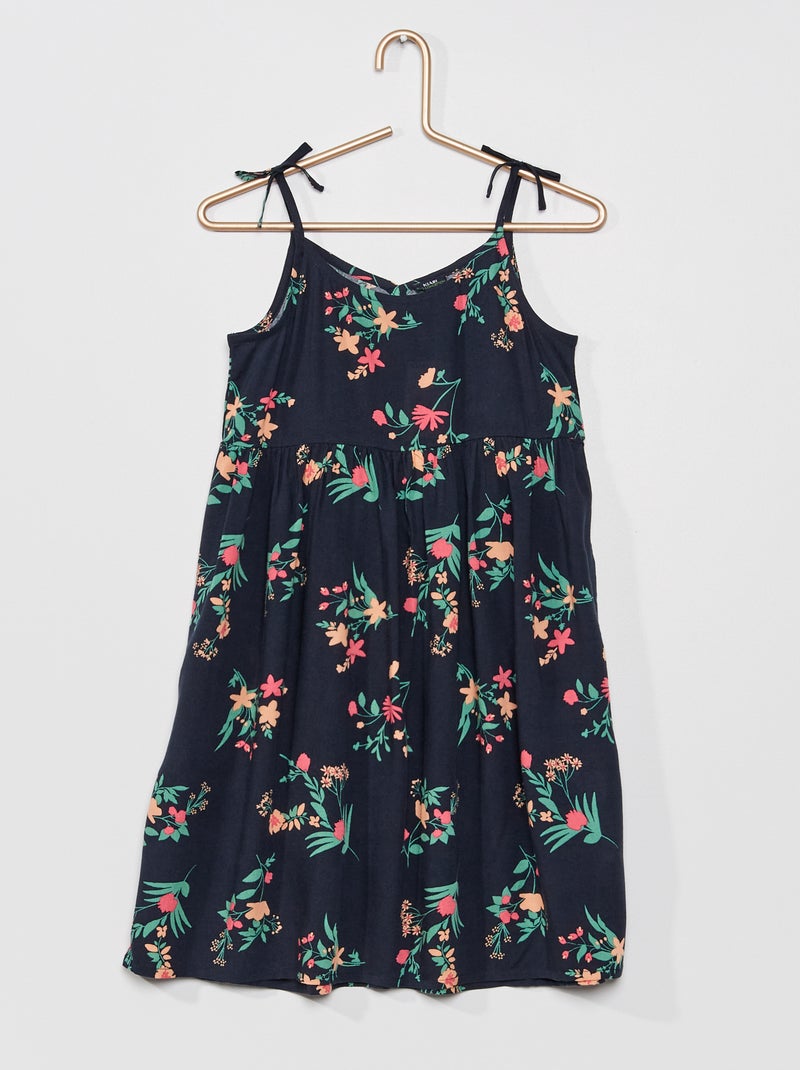 Vestido estampado com alças finas AZUL - Kiabi