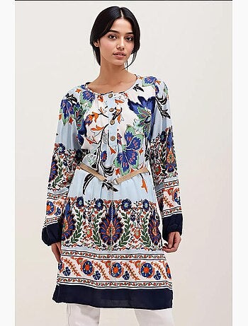 Vestido estampado com cinto bdart