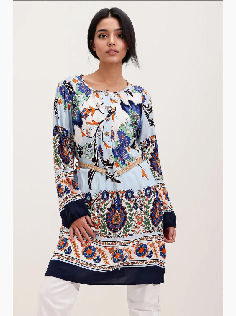 Vestido estampado com cinto bdart Azul-marinho - Kiabi