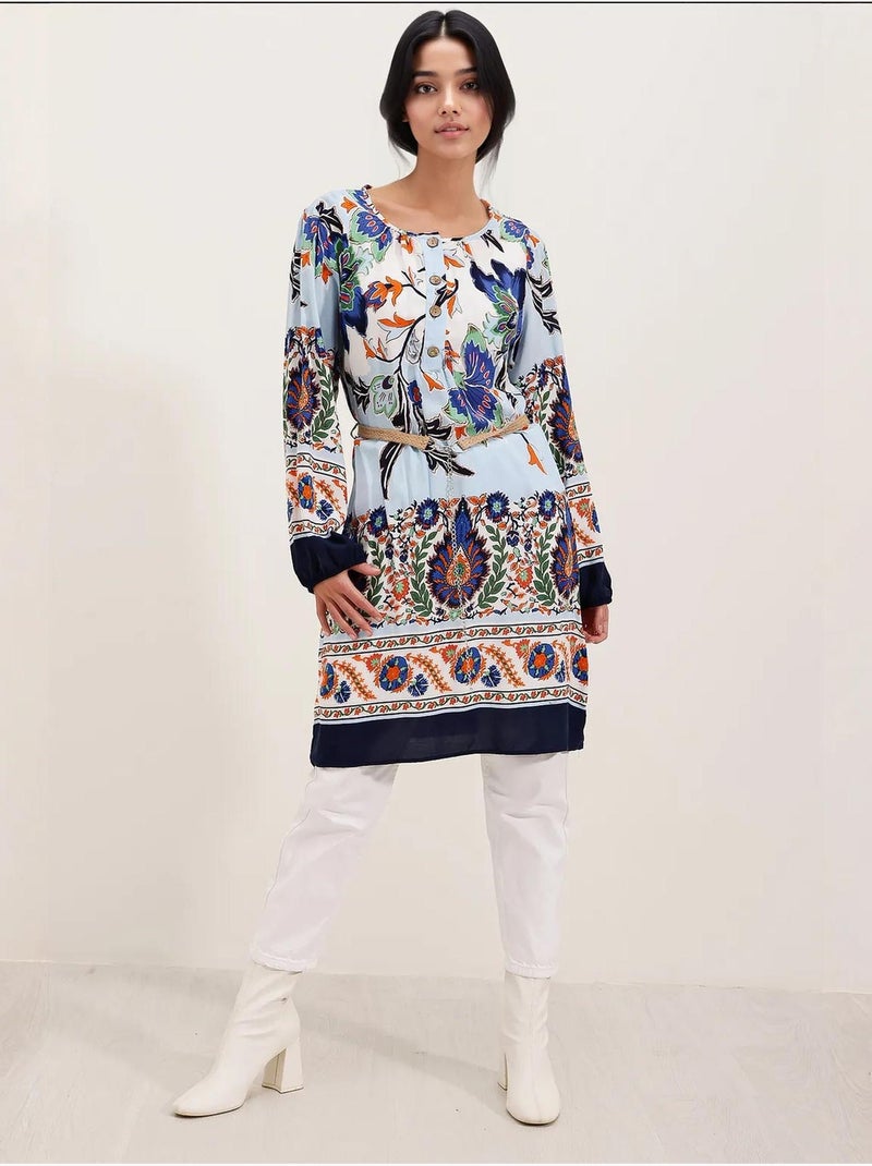 Vestido estampado com cinto bdart Azul-marinho - Kiabi
