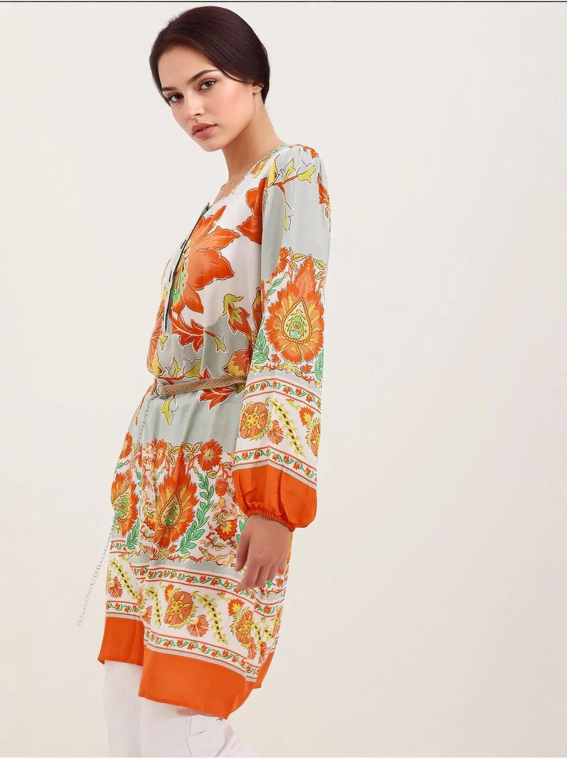 Vestido estampado com cinto bdart Laranja-mandarina - Kiabi