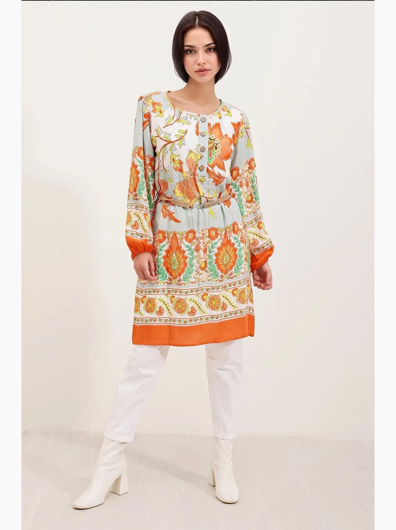 Vestido estampado com cinto bdart Laranja-mandarina - Kiabi