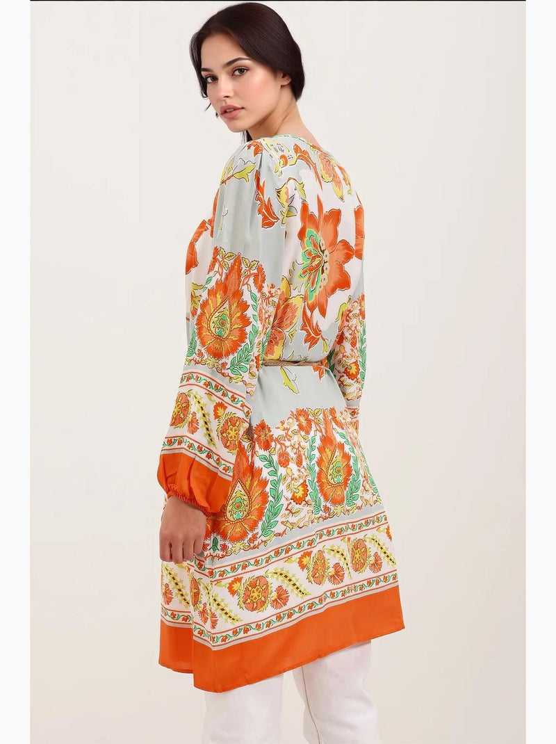 Vestido estampado com cinto bdart Laranja-mandarina - Kiabi
