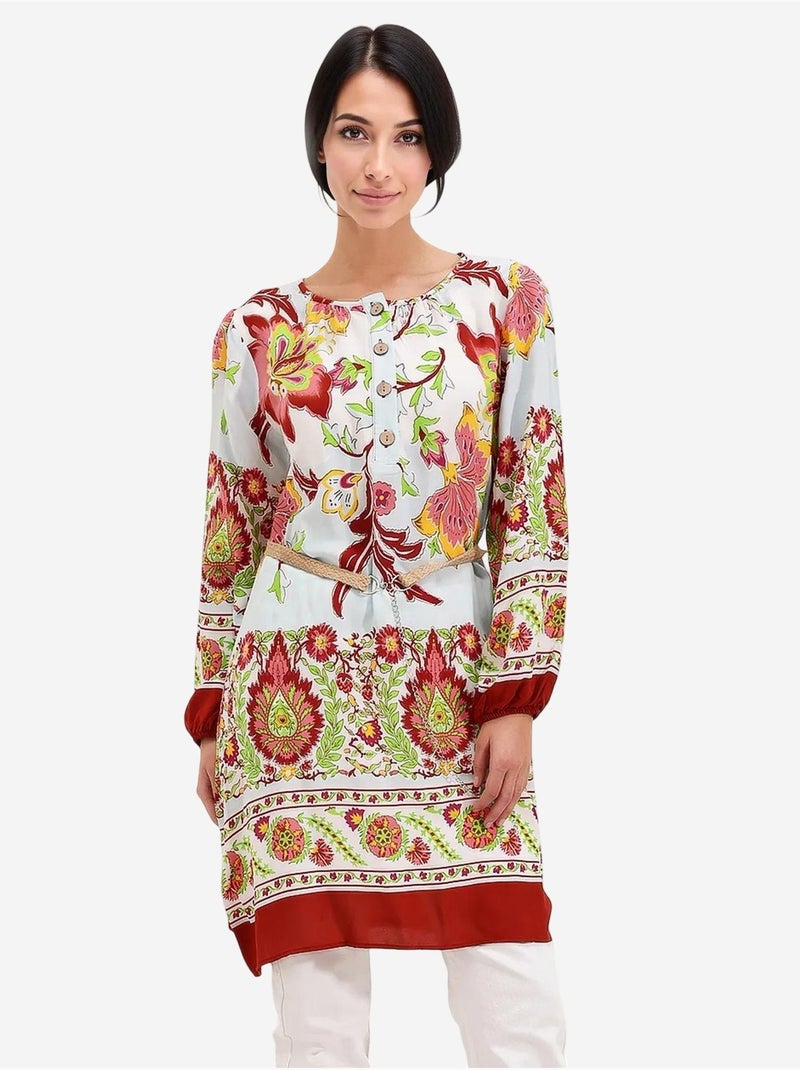 Vestido estampado com cinto bdart Vermelho bordô - Kiabi
