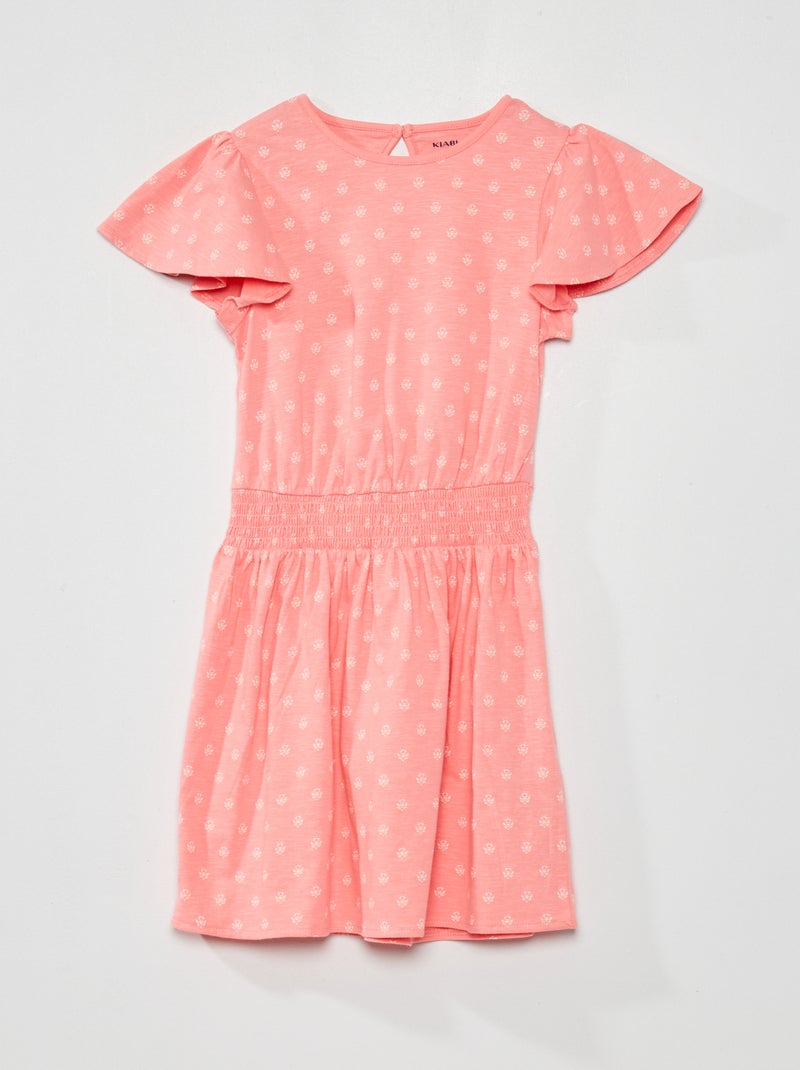 Vestido estampado com cintura com favos de mel ROSA - Kiabi