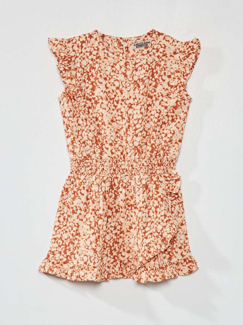 Vestido estampado com decote redondo Branco/ Rosa - Kiabi