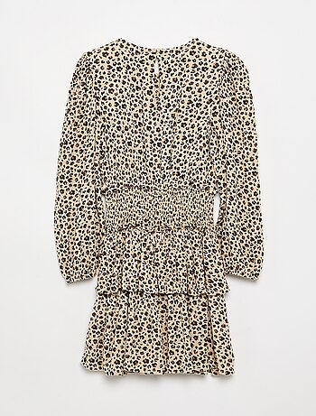 Vestido estampado com folhos