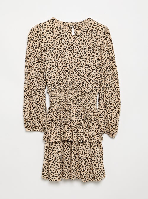Vestido estampado com folhos - Kiabi