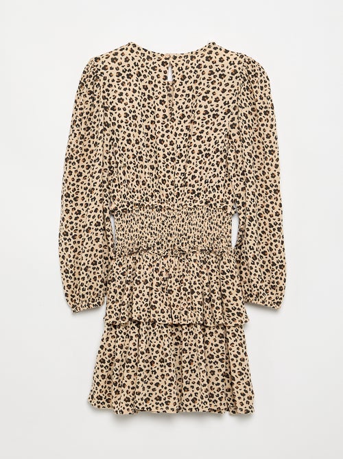 Vestido estampado com folhos - Kiabi
