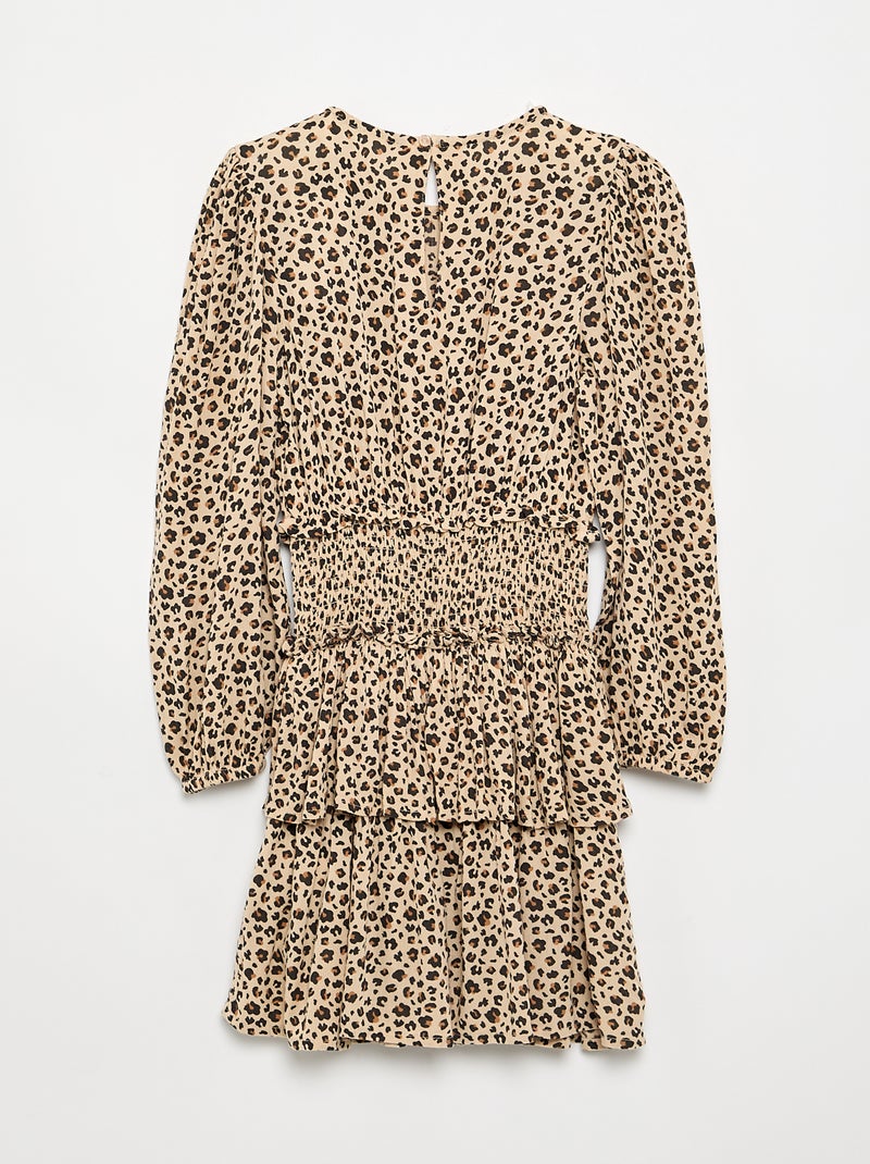 Vestido estampado com folhos Bege - Kiabi
