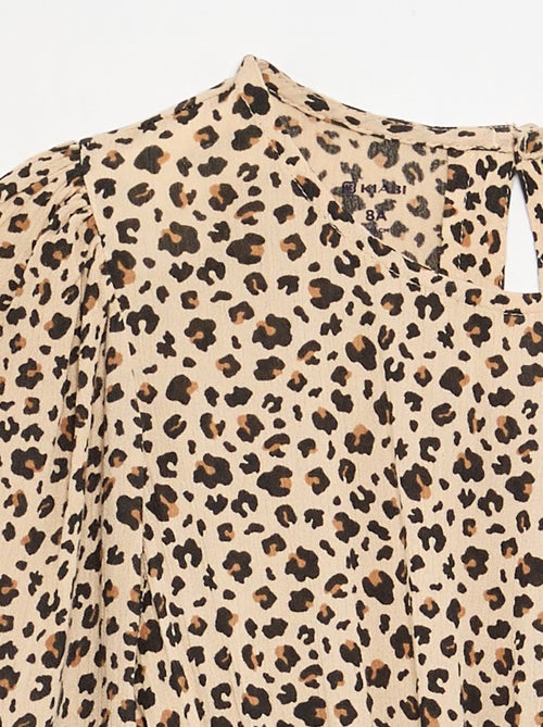 Vestido estampado com folhos - Kiabi