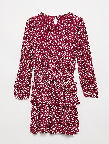 Vestido estampado com folhos