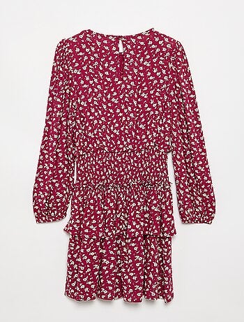 Vestido estampado com folhos