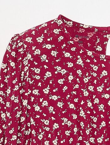 Vestido estampado com folhos