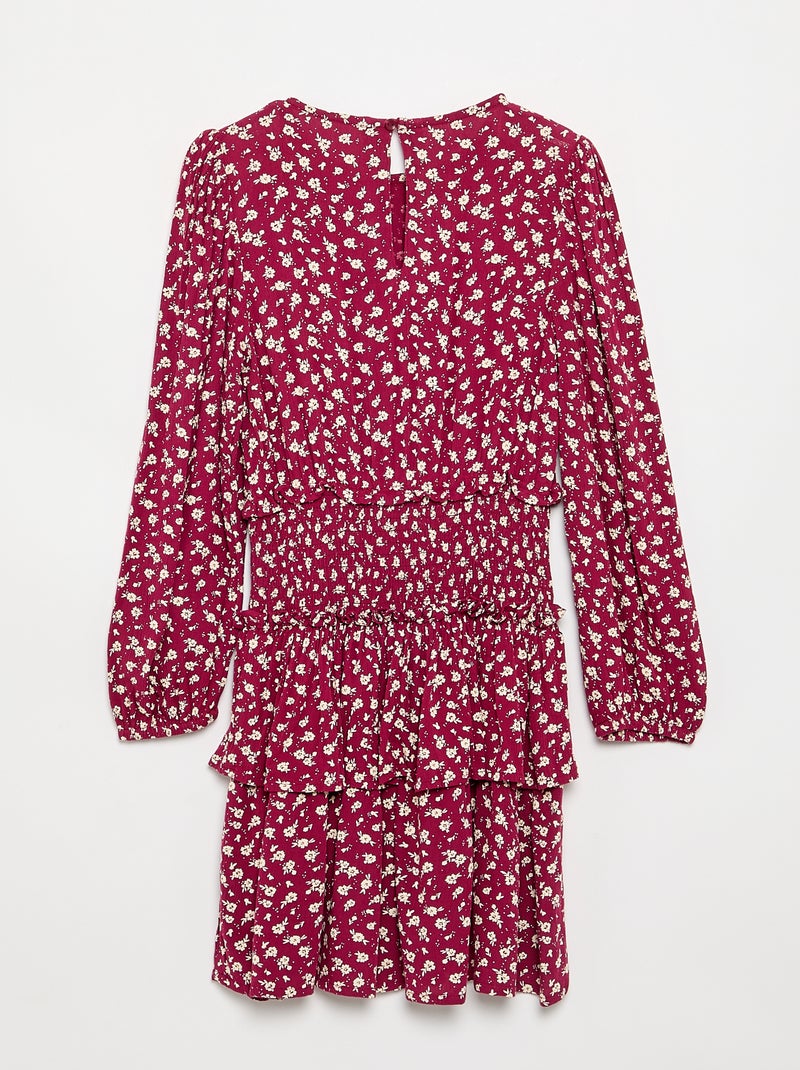 Vestido estampado com folhos Vermelho - Kiabi