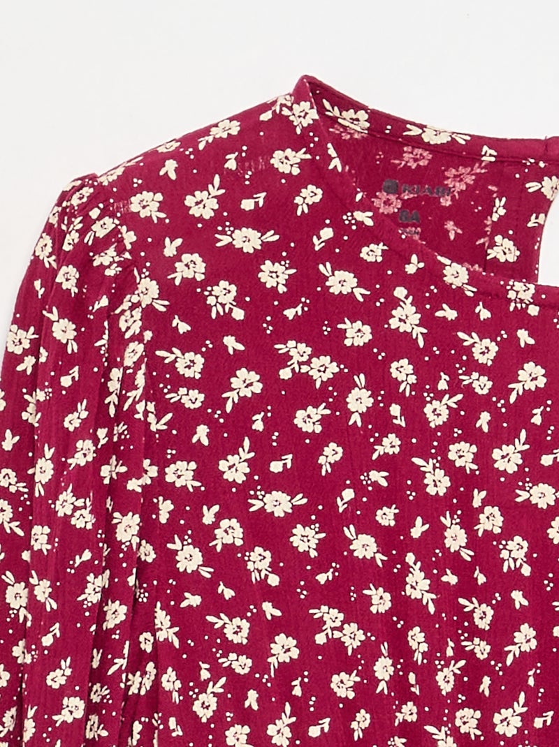 Vestido estampado com folhos Vermelho - Kiabi